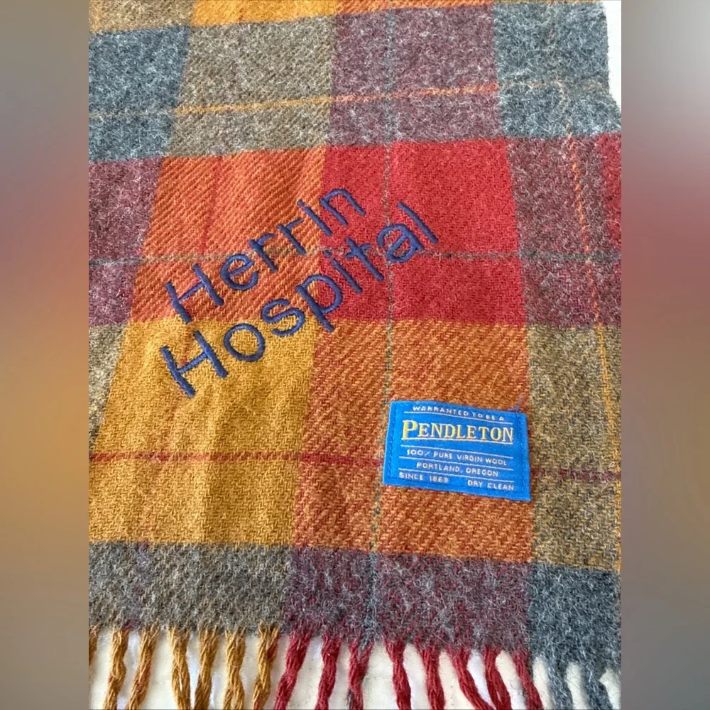VTG Pendleton Wool Plaid Blanket Throw Red Brown USA 52